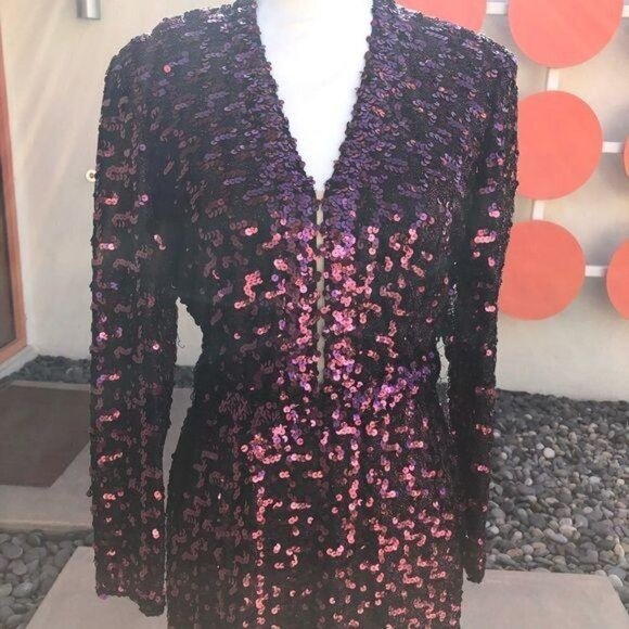 Lilli Diamond Dress Womens Vintage 70s Sequin Disco Metallic Matching Belt - Picture 11 of 14